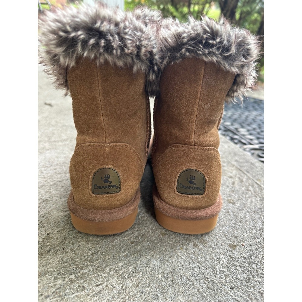 Bearpaw Suede Brown Boots Faux Fur Trim Winter Ankle Booties US 7 - Picture 3 of 9
